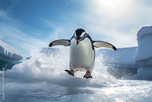 A penguin sliding on the ice