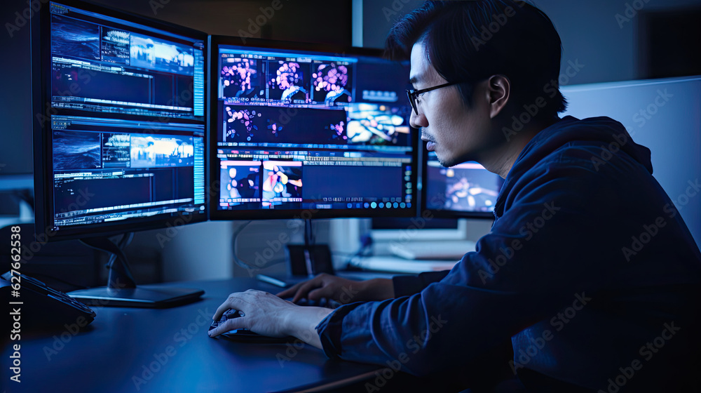 Asian tech guy working at night Asian tech guy working at night