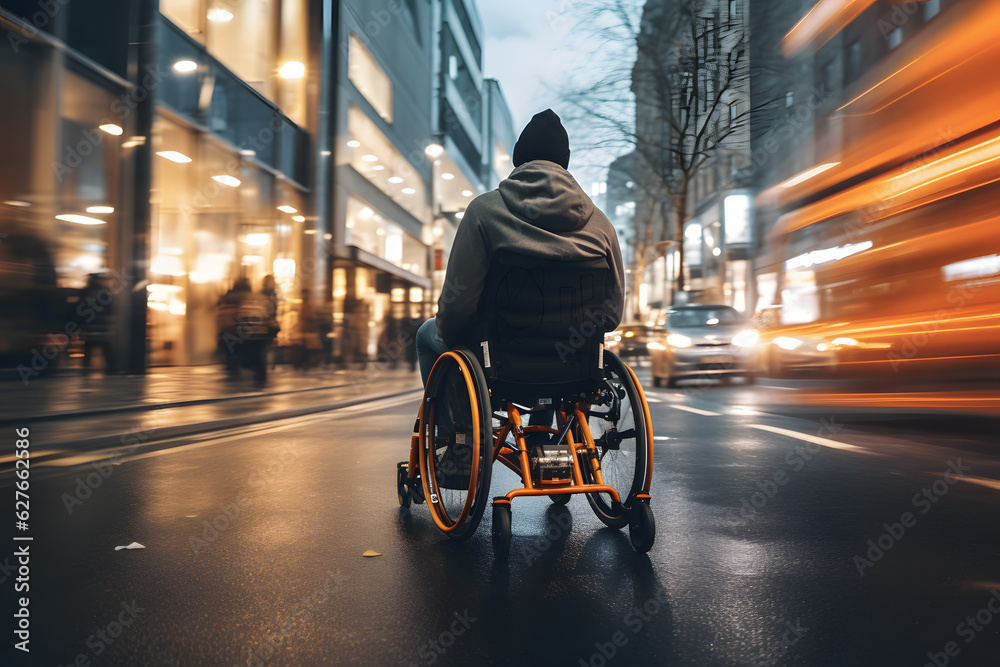 A person in a wheelchair crossing the road A person in a wheelchair crossing the road