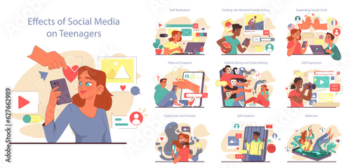 Aspects and effects of social media on teens set. Psychological effects