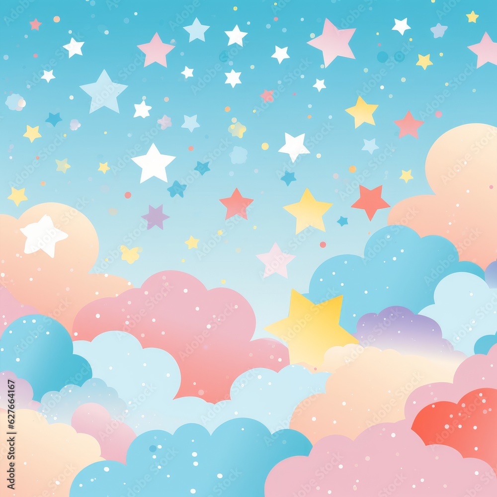 Vivid clouds. Colorful background with a star pattern. Beautiful illustration picture. Generative AI