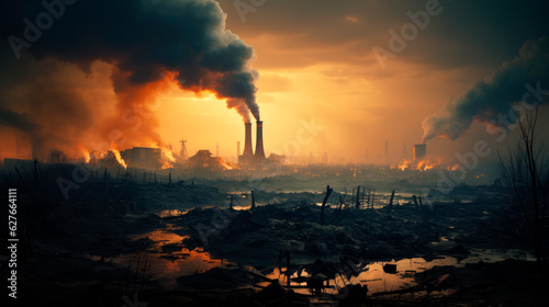 Heavy industry factories pollutes environment