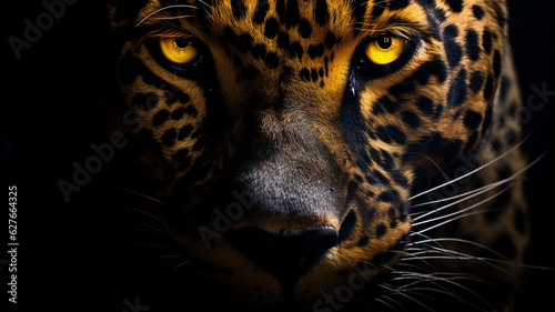 Front view of Panther on black background. Wild animals banner with copy space. Predator series. digital art © Tkz26 Graphics