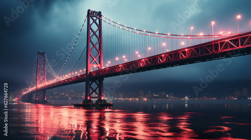 Luminous Reflections: Nighttime Glow of a Famous Bridge, Generative AI