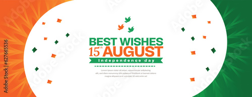 Best wishes 15th august india independence day wishing banner or poster design with orange and green background vector 