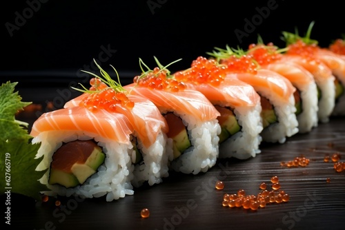 A sushi roll with salmon and shrimp, Generative Ai