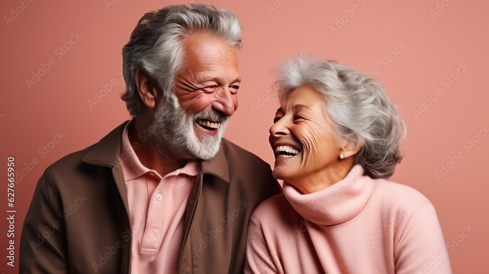 emotional happy Senior couple color background 