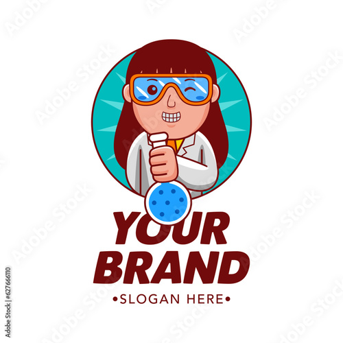 Woman Scientist Cartoon Character Logo Vector Template