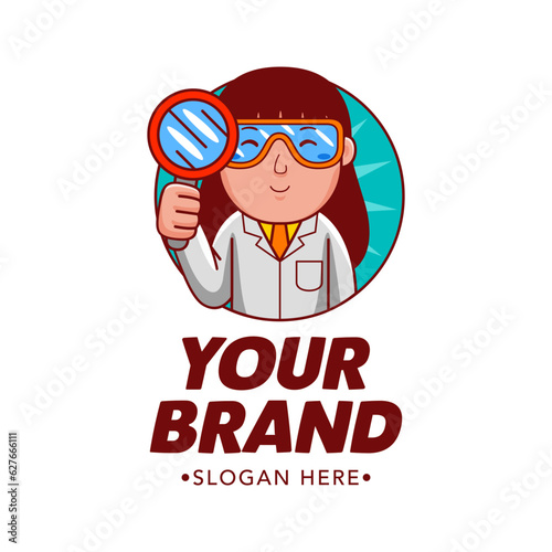 Woman Scientist Cartoon Character Logo Vector Template