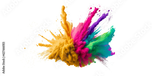 bright colorful Holi paint color powder festival explosion burst isolated white background. industrial print concept background Transparent .