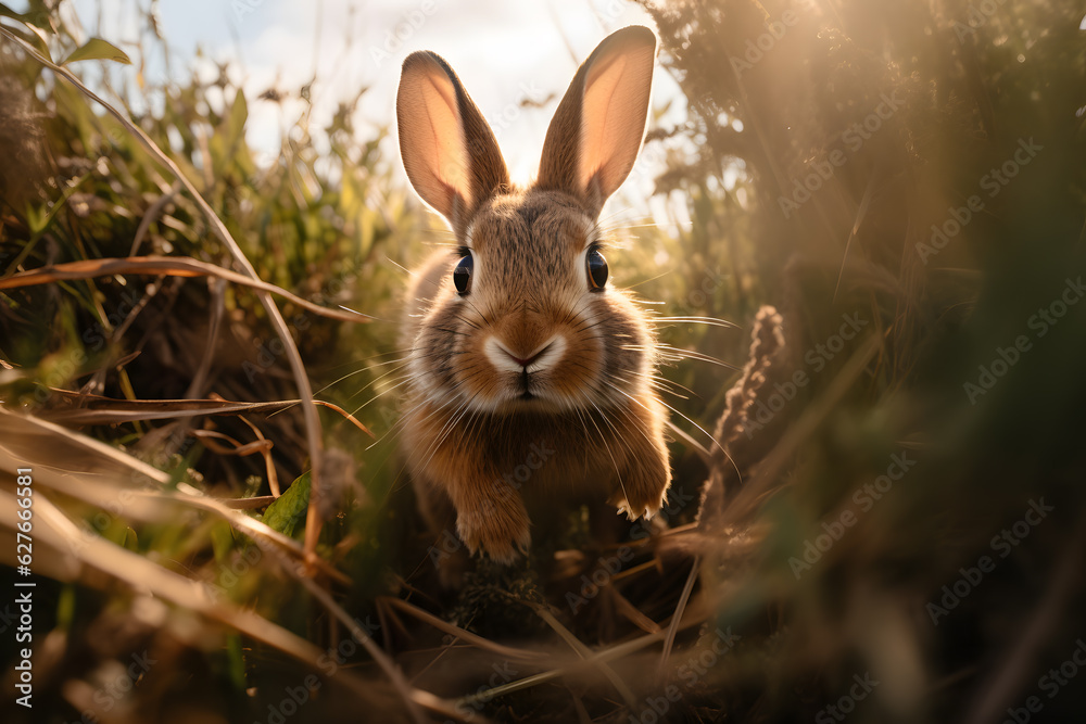 Fototapeta premium A rabbit hopping in the grass