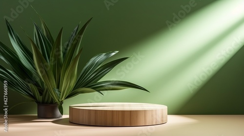 Natural shape wooden podium. Beautiful illustration picture. Generative AI