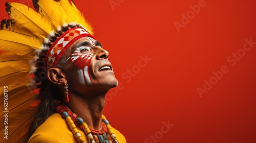 portrait of a person. native american man on color background.feelgood mood. colorful concept. 