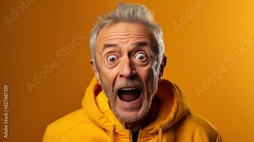 senior man with confuse mood. emotional on yellow color background  © banthita166