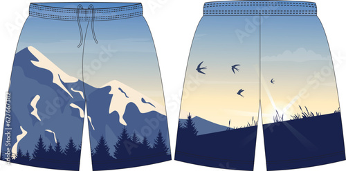 A Mountain in the Sunrise Shorts Mock up