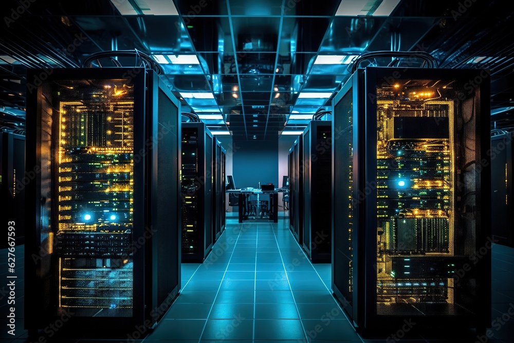 Server room, data center, data storage networking IT infrastructure