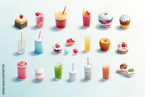 Colorful 3d icon sets of food and beverage industry. Beautiful illustration picture. Generative AI