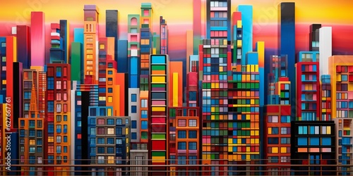Colorful skyscraper building with many windows. Beautiful illustration picture. Generative AI