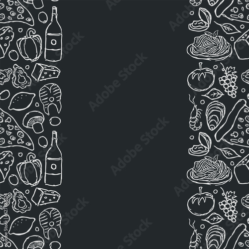 Italian food frame with place for text. Doodle italian food background