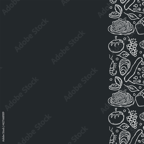 Italian food frame with place for text. Doodle italian food background
