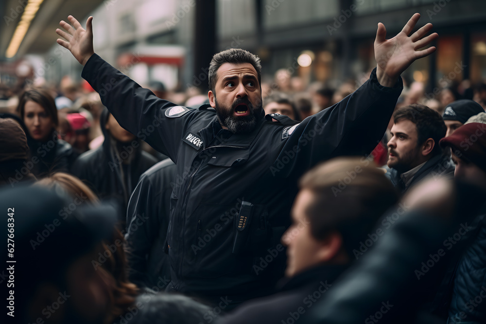 A security guard trying to control the crowd