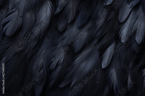 Dark black feather texture. Beautiful illustration picture. Generative AI