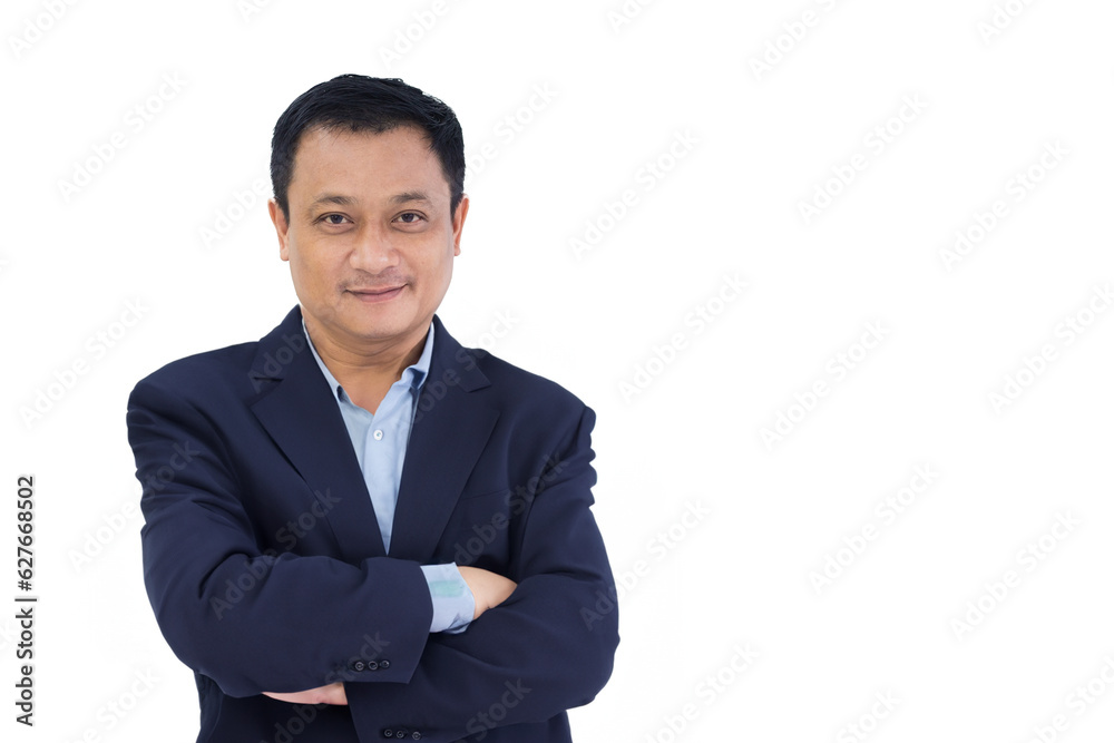 Professional adult Asian business man in blue shirt and suit standing with arms crossed confidently and smile isolated on white background. Professional adult Asian business man in blue shirt and suit standing with arms crossed confidently and smile isolated on white background.