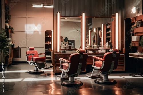 Hairdresser salon interior leather seat. Generate Ai