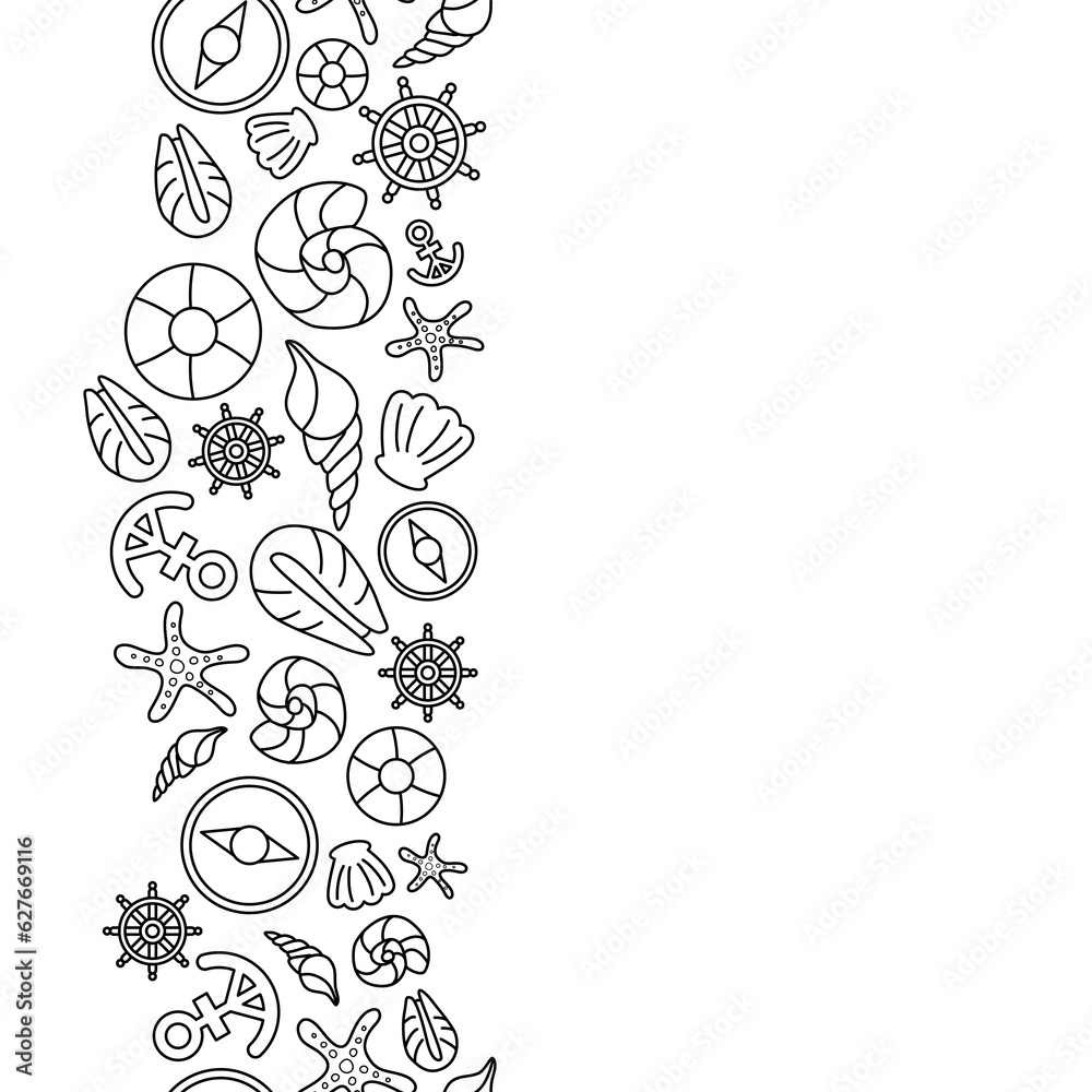 vertical doodle line summer beach and marine concept seamless pattern on white background. vector abstract illustration. 