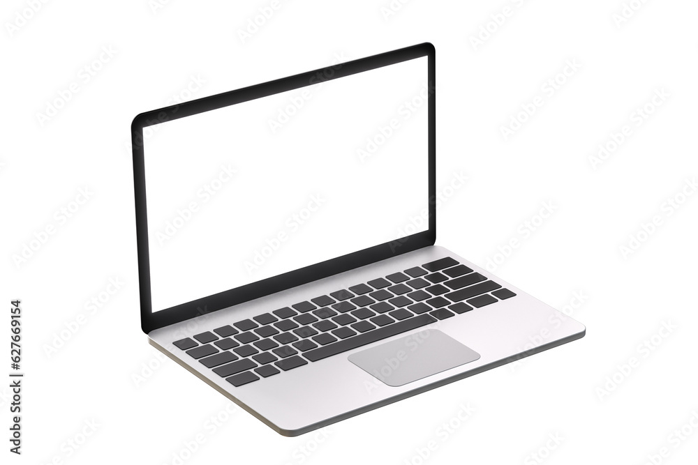 Hovering aluminium laptop with blank screen and new design, isolated background Hovering aluminium laptop with blank screen and new design, isolated background