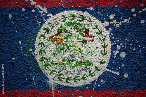 painted big national flag of belize on a massive old cracked wall