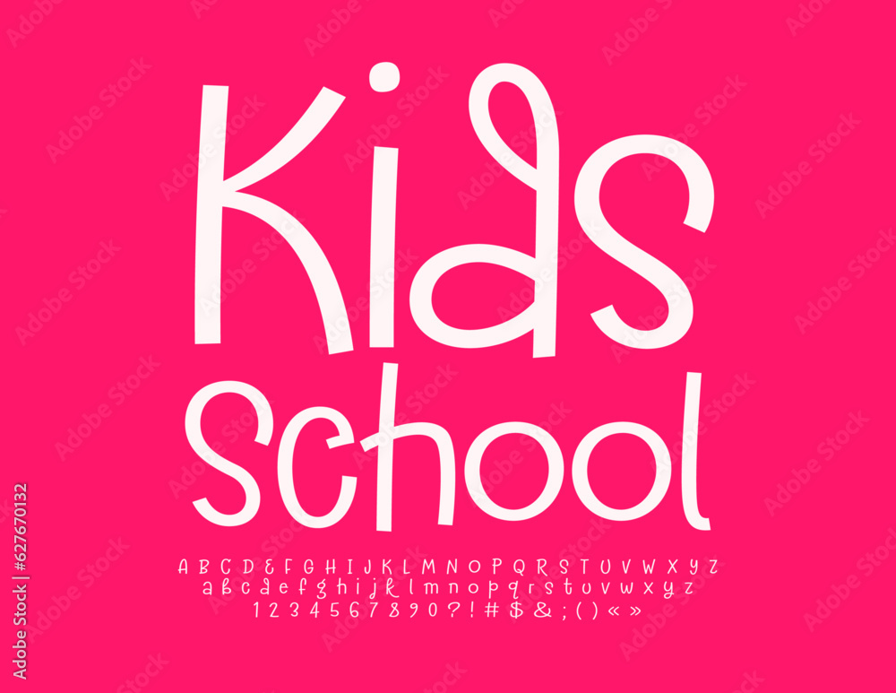 Vector creative logotype Kids School. Funny handwritten Font. Artistic Alphabet Letters and Numbers