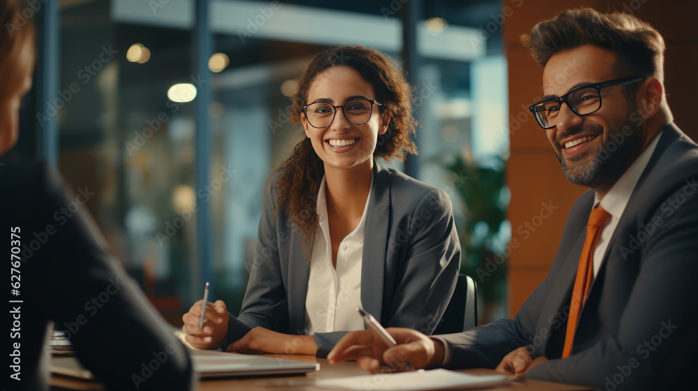 Multiethnic business people working together in the office.Smart business people working together with laptop while talking in the coworking place.Multiethnic business people in meeting
