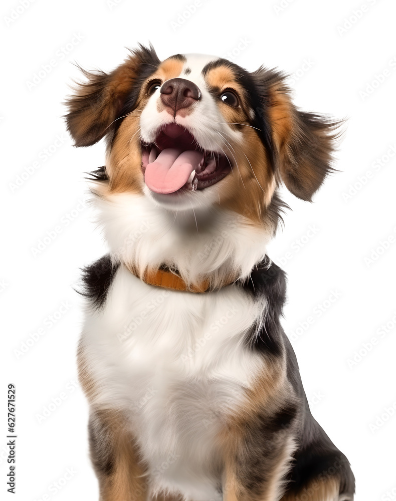 excited Nederlandse kooikerhanje dog on isolated background, generative ai