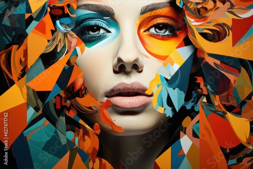 Colorful illustration of women faces. colorful woman face collage. Abstract concept of different personalities. Face Pattern. Made With Generative AI.