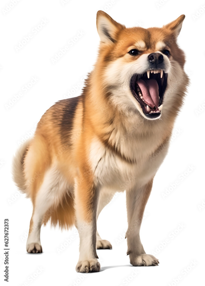 scary angry shiba inu dog portraitscary angry shiba inu dog portrait on isolated background, generative ai