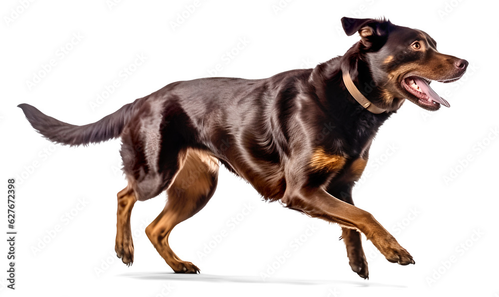 beauceron dog running on isolated background, generative ai