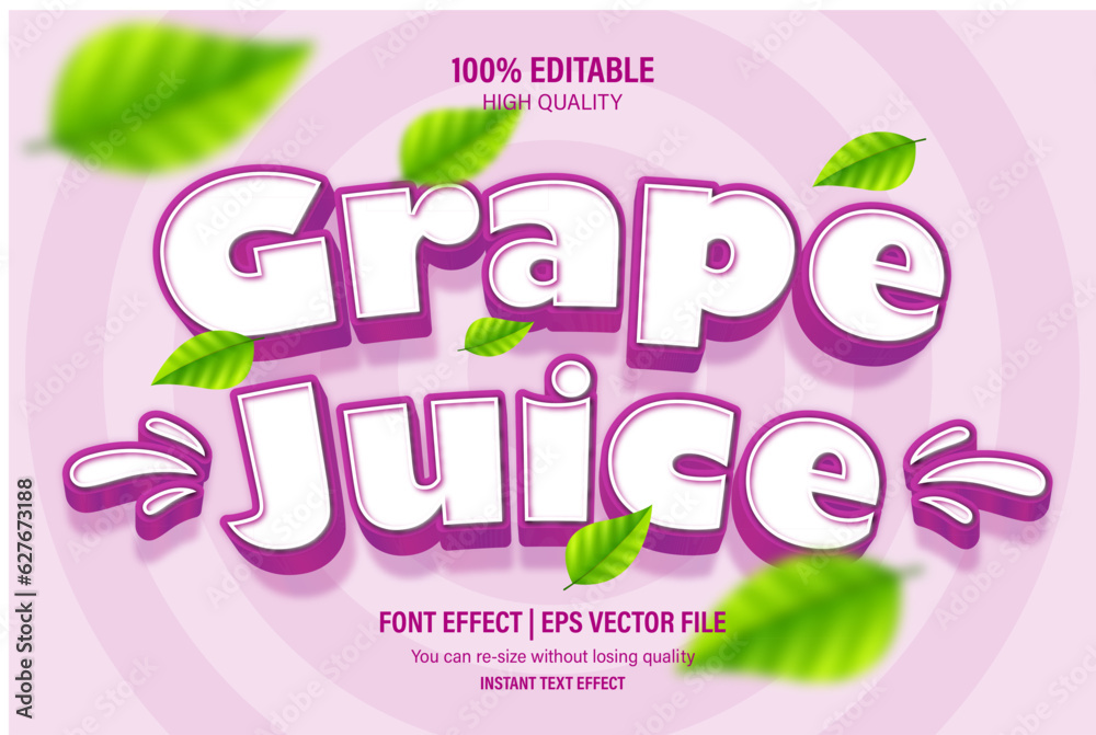 Editable grape juice 3d text effect, Font style.