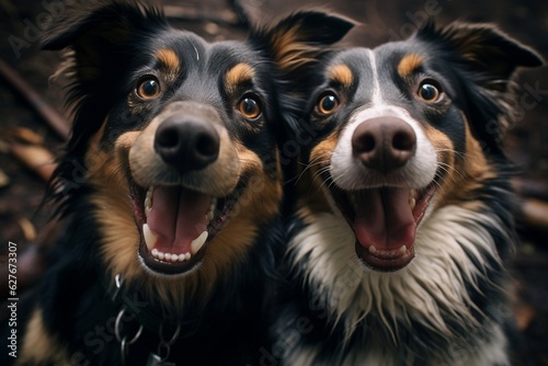 Murais de parede A couple of dogs taking a selfie together with a phone, Generative Ai