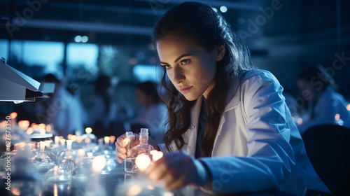 a young woman works in a research laboratory. AI GENERATIVE