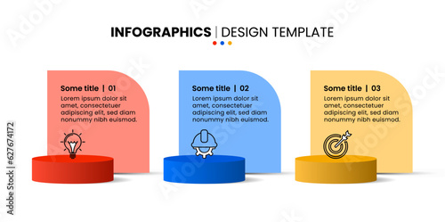 Infographic template. 3 3d columns with icons and text