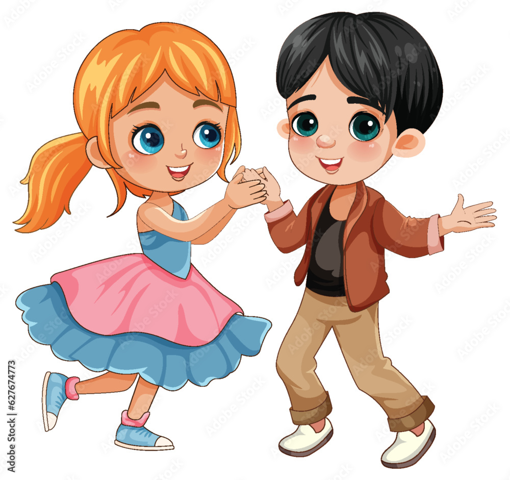 Couple kid different race dancing together