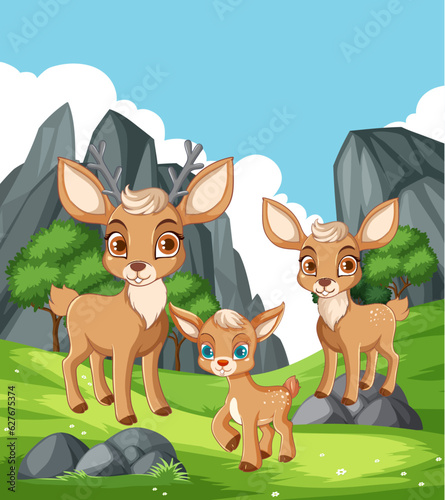 Deer family in the forest