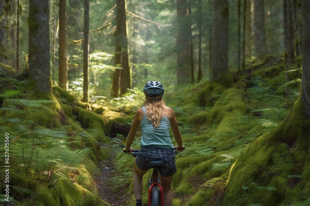 Outdoor Enthusiast: Cyclist on Forest Road. Generative Ai.