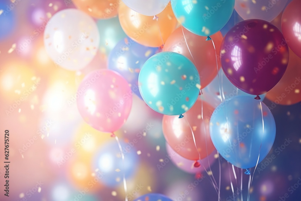 Abstract background of multicolored birthday balloons.