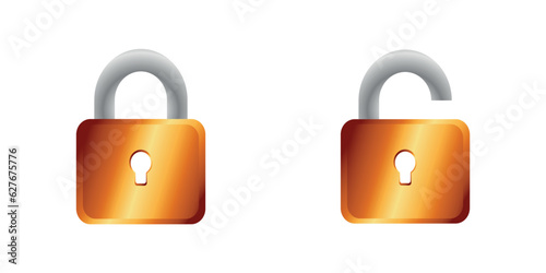 golden padlock in open and closed position