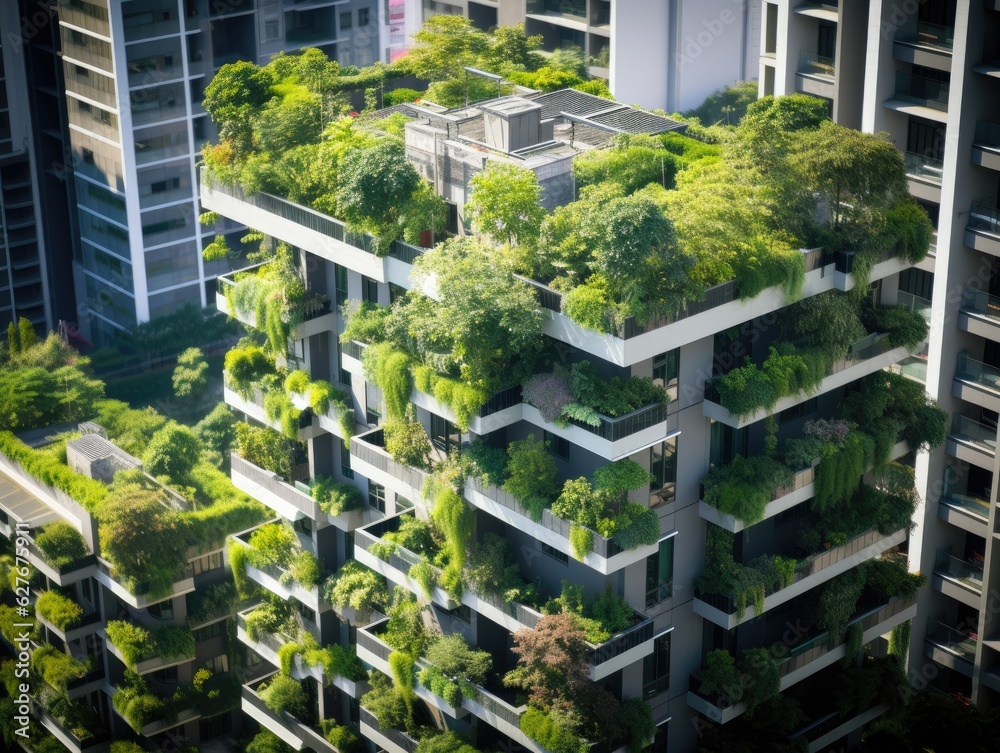 A sustainable and energy-efficient high-rise building integrated with vertical gardens. Generative AI
A sustainable and energy-efficient high-rise building integrated with vertical gardens. Generative AI