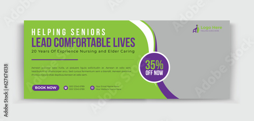 Senior Care timeline cover design template for your business ads promotion 