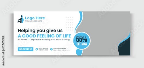 Senior Care timeline cover design template for your business ads promotion 