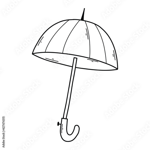 Doodle umbrella. Vector illustration. Autumn linear umbrella isolated on white background.